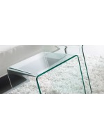 BURANO table basse 110x55 cm en verre trempé transparent avec double étagère