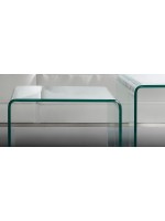 BURANO coffee table 110x55 cm in transparent tempered glass with double shelf