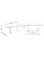 PLANO 180 o 200 cm tavolo fisso tutto in vetro cristallo trasparente temperato living sala da pranzo soggiorno o studio design