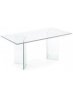 PLANO 180 oder 200 cm fester Tisch aus transparentem gehärtetem Glas für Wohnzimmer Esszimmer Wohnzimmer oder Designstudio