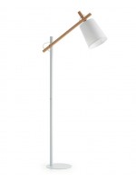 ARLET white lacquered metal floor lamp with fabric shade wooden arm