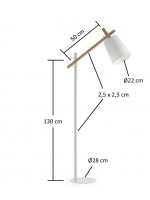 ARLET white lacquered metal floor lamp with fabric shade wooden arm