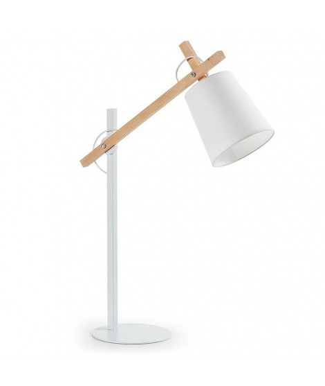 ARLET lampada da tavolo struttura metallo con braccio in legno paralume tessuto