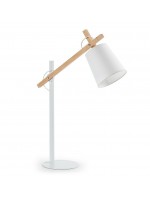 ARLET table lamp metal structure with wooden arm fabric lampshade
