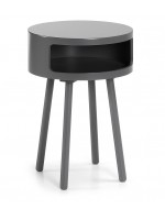 ODAD Table basse ronde laquée grise ou blanche avec compartiment ouvert