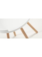 ANTES tavolino rotondo gambe naturali laccato bianco con vassoio