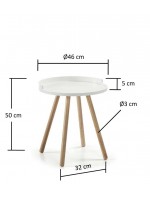ANTES tavolino rotondo gambe naturali laccato bianco con vassoio