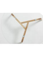 CAVI diametro 90 gambe in legno naturale e piano vetro cristallo tavolino basso rotondo