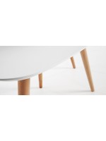 GECO conjunto de mesas de centro ovaladas patas de madera natural y tapa lacada en blanco