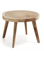 KUTA table basse avec plateau rond en bois de mungour massif et pieds en bois de teck
