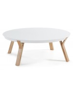ANAPOLIS mesa de centro redonda con tapa lacada en blanco y patas de madera de fresno