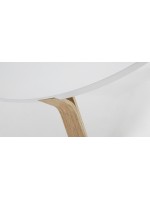 ANAPOLIS mesa de centro redonda con tapa lacada en blanco y patas de madera de fresno