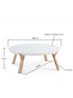 ANAPOLIS table basse ronde avec plateau laqué blanc et pieds en bois de frêne