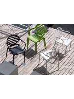 COKKA in tecnopolimero lino o antracite sedia con braccioli impilabile per cucina giardino terrazzo bar