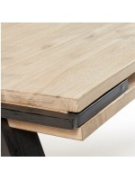 EVO Fester Tisch 160x90 oder 200x95 mit Platte aus gebleichtem massivem Akazienholz und Struktur aus gealtertem schwarzem Metall