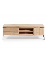 EVO TV stand with 2 drawers and door and open compartment in bleached solid acacia wood