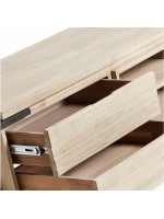 EVO Meuble TV avec 2 tiroirs et porte et compartiment ouvert en bois d'acacia massif blanchi
