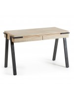 EVO scrivania 125 cm in legno massello di acacia e struttura in metallo nero invecchiato