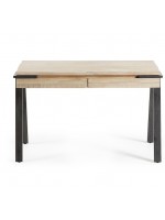 EVO escritorio de 125 cm en madera maciza de acacia y estructura de metal negro envejecido