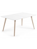 ISLAND table 140X90 extendable 220 natural wood legs white lacquered top