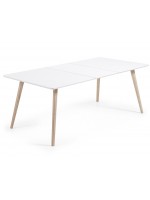 ISLAND table 140X90 extensible 220 pieds bois naturel plateau laqué blanc