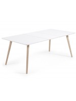 ISLAND tavolo 140x90 allungabile 220 cm gambe legno naturale e piano laccato bianco+borsa per prolunghe