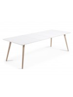 ISLAND table 140X90 extendable 220 natural wood legs white lacquered top