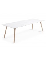 ISLAND table 140X90 extensible 220 pieds bois naturel plateau laqué blanc
