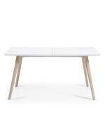 ISLAND table 140X90 extendable 220 natural wood legs white lacquered top