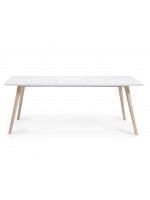 ISLAND table 140X90 extendable 220 natural wood legs white lacquered top