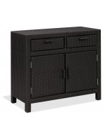 ARMADIO bianco o nero con 2 ante e 2 cassetti 100x80h in wicker-intreccio sintetico per esterno o interno