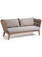 ALANA sofa 3 seats with structure in solid wood covered with rope and cushions