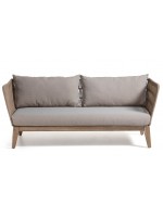 ALANA sofa 3 seats with structure in solid wood covered with rope and cushions