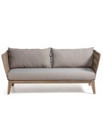 ALANA Sofa 3 Plätze mit Struktur aus Massivholz mit Seil und Kissen bedeckt