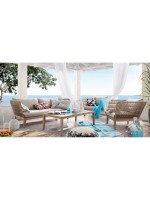 ALANA sofa 3 seats with structure in solid wood covered with rope and cushions