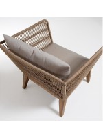ALANA fauteuil en bois massif recouvert de corde beige et coussins