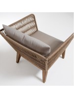 ALANA armchair in solid wood covered with beige cord and cushions