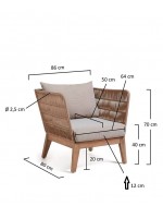 ALANA sillón de madera maciza cubierto de cuerda beige y cojines