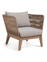 ALANA armchair in solid wood covered with beige cord and cushions