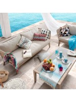 ALANA Sofa 3 Plätze mit Struktur aus Massivholz mit Seil und Kissen bedeckt