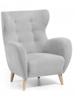 CATALINA fabric armchair with natural wood legs and buttons