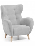 CATALINA Sillón de tela con patas de madera naturales y botones