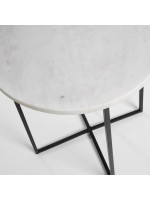 ELITE runder Couchtisch Durchmesser 41 cm aus weißem Marmor und schwarzem Metall