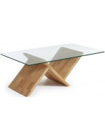 VERTICE 120x70 in solid oak wood and tempered glass home design coffee table