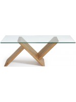 VERTICE 120x70 in solid oak wood and tempered glass home design coffee table