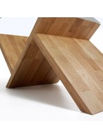 VERTICE Mesa de centro home design 120x70 de madera maciza de roble y cristal templado