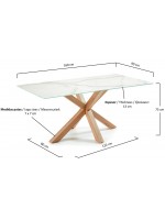 KENA 160 o 180 o 200 tapa de cristal de gres cerámico fijo y mesa estructura de acero color madera