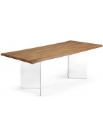 MINNESOTA 160x90 cm ou 180x100 cm ou 220x100 cm avec plateau en bois massif et pieds de table en cristal