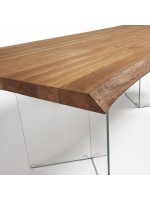 MINNESOTA 160x90 cm ou 180x100 cm ou 220x100 cm avec plateau en bois massif et pieds de table en cristal