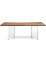 MINNESOTA 160x90 cm ou 180x100 cm ou 220x100 cm avec plateau en bois massif et pieds de table en cristal